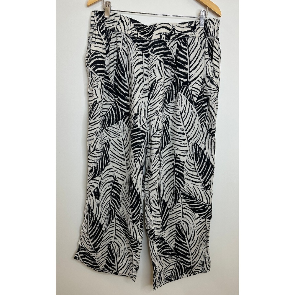 Cynthia Rowley 100% Linen Wide Leg Crop Pants Leaf Tropical Print Plus Size 1X - Picture 12 of 12